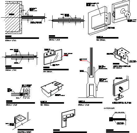 Door installation screen details dwg file - Cadbull