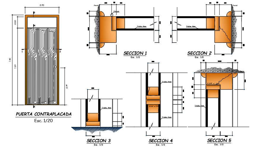 Door Plan And Section View CAD File - Cadbull