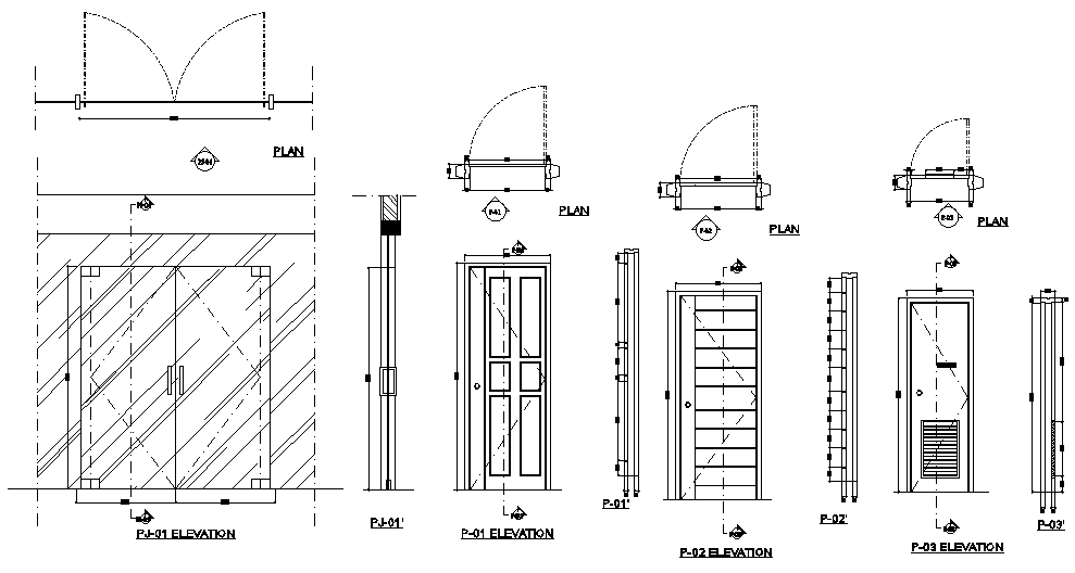 Door elevations are given for 5x19m office building in this Autocad ...