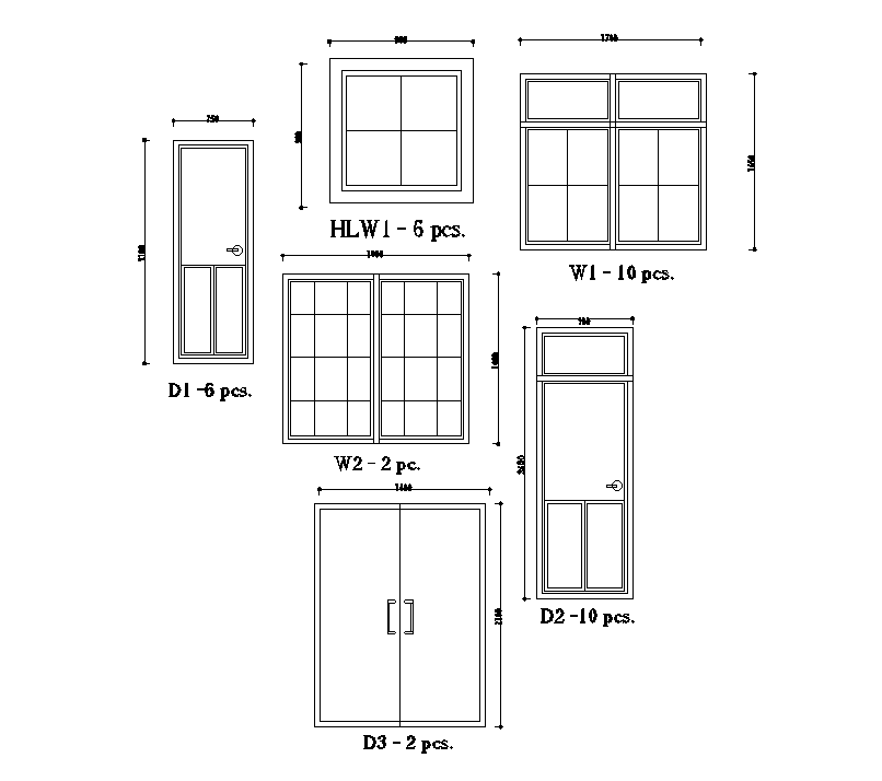 Doors and windows types are given in this Autocad drawing model ...
