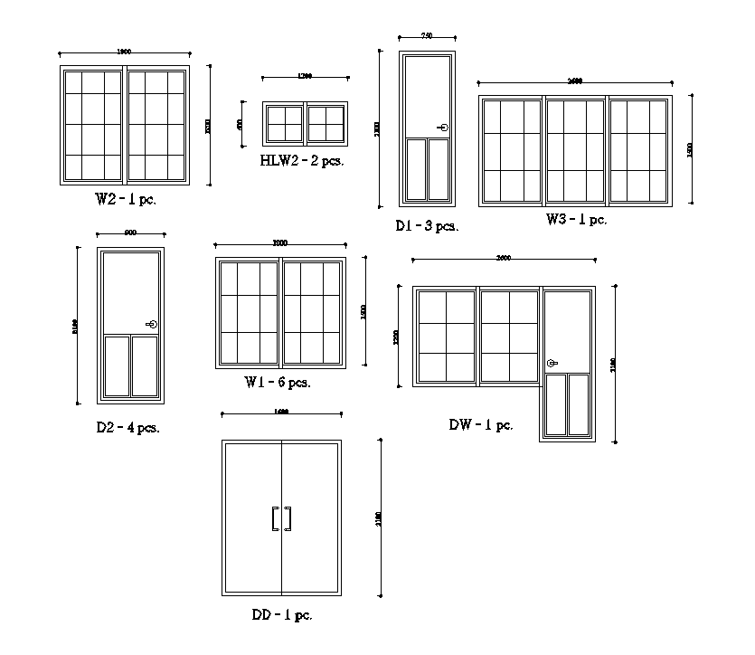 Door & windows detail of 8x12m residential building plan is given in ...