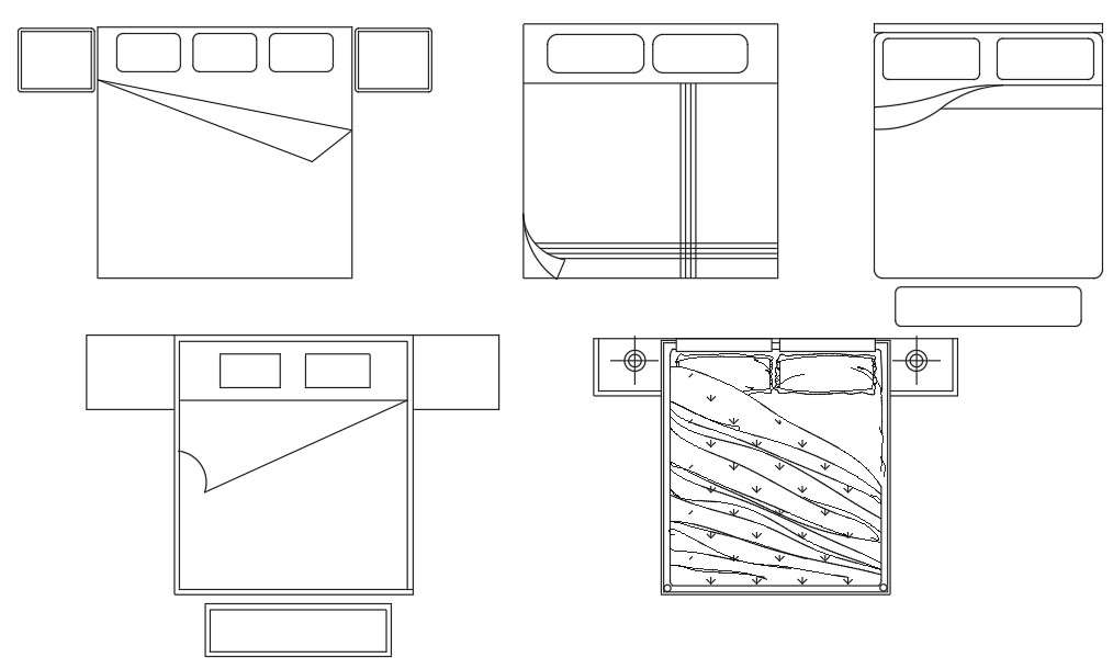 Double Bed Furniture Blocks Drawing DWG File - Cadbull