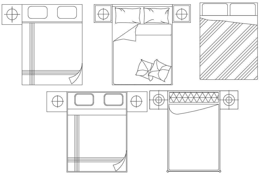 Double Bed With Side Lamp Drawing CAD Blocks Cadbull