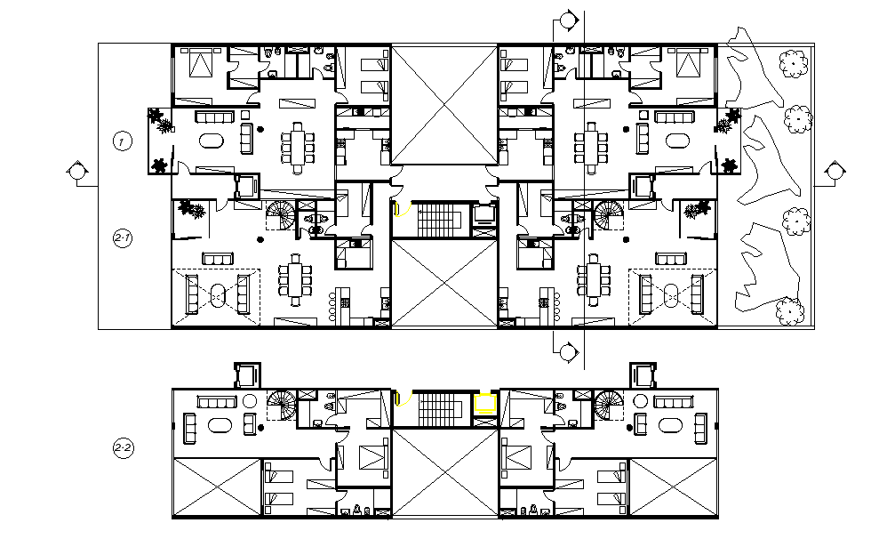 Double Height 2 BHK And 3 BHK Apartment Plan AutoCAD 