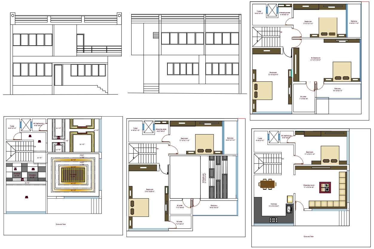 Download 3 BHK Bungalow Plan With Furniture Layout AutoCAD 