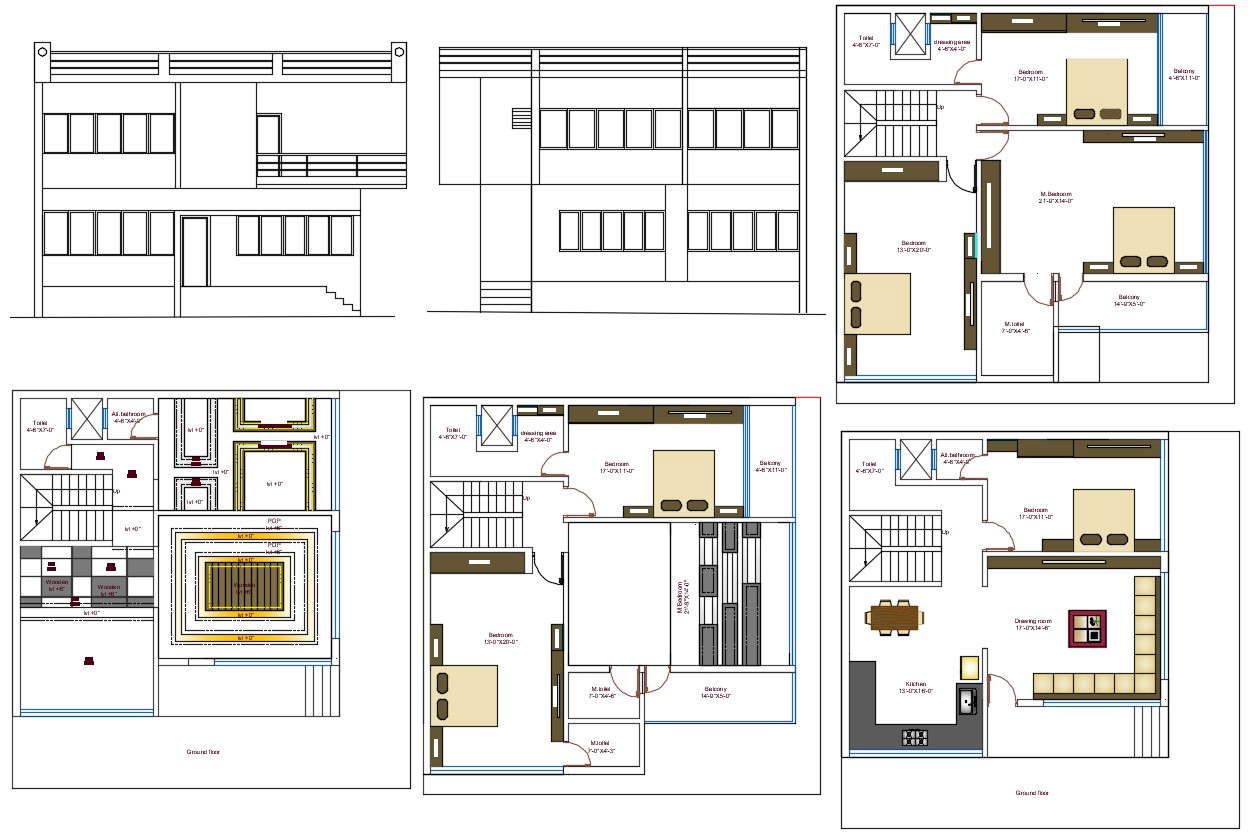 Download 3 BHK Bungalow Plan With Furniture Layout AutoCAD File - Cadbull