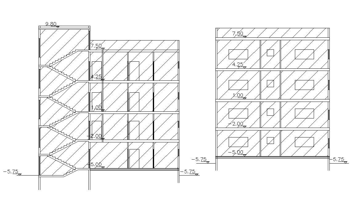 Download DWG File Apartment Building Section Drawing - Cadbull