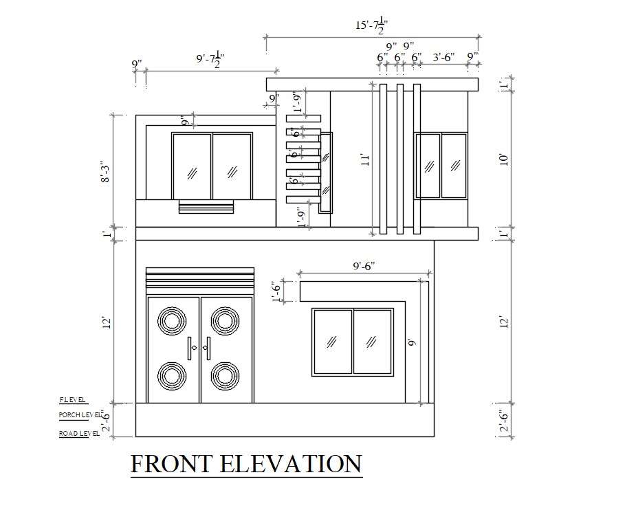 Front and rear elevation details of cottage house cad drawing details dwg  file