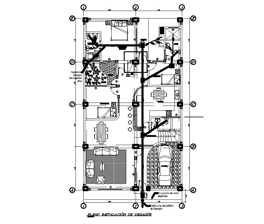 Drainage pipe layout of 10x17m single family house plan is given in ...