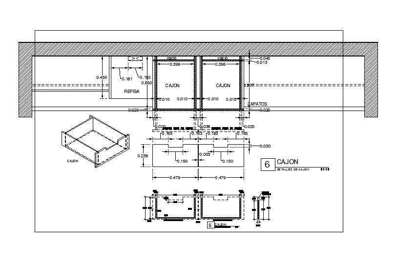 Drawer top plan drawing detail defined in this cad drawing file