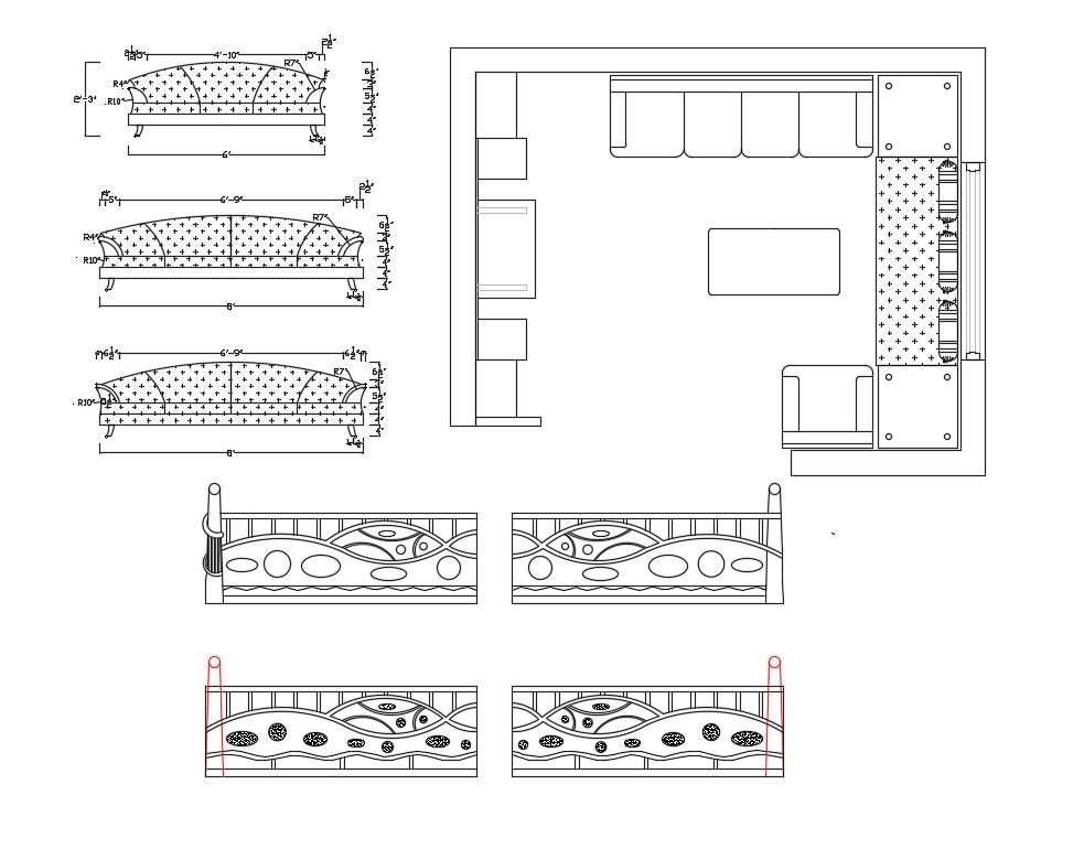 Drawing Room Plan and Furniture Blocks Design of SofaSet
