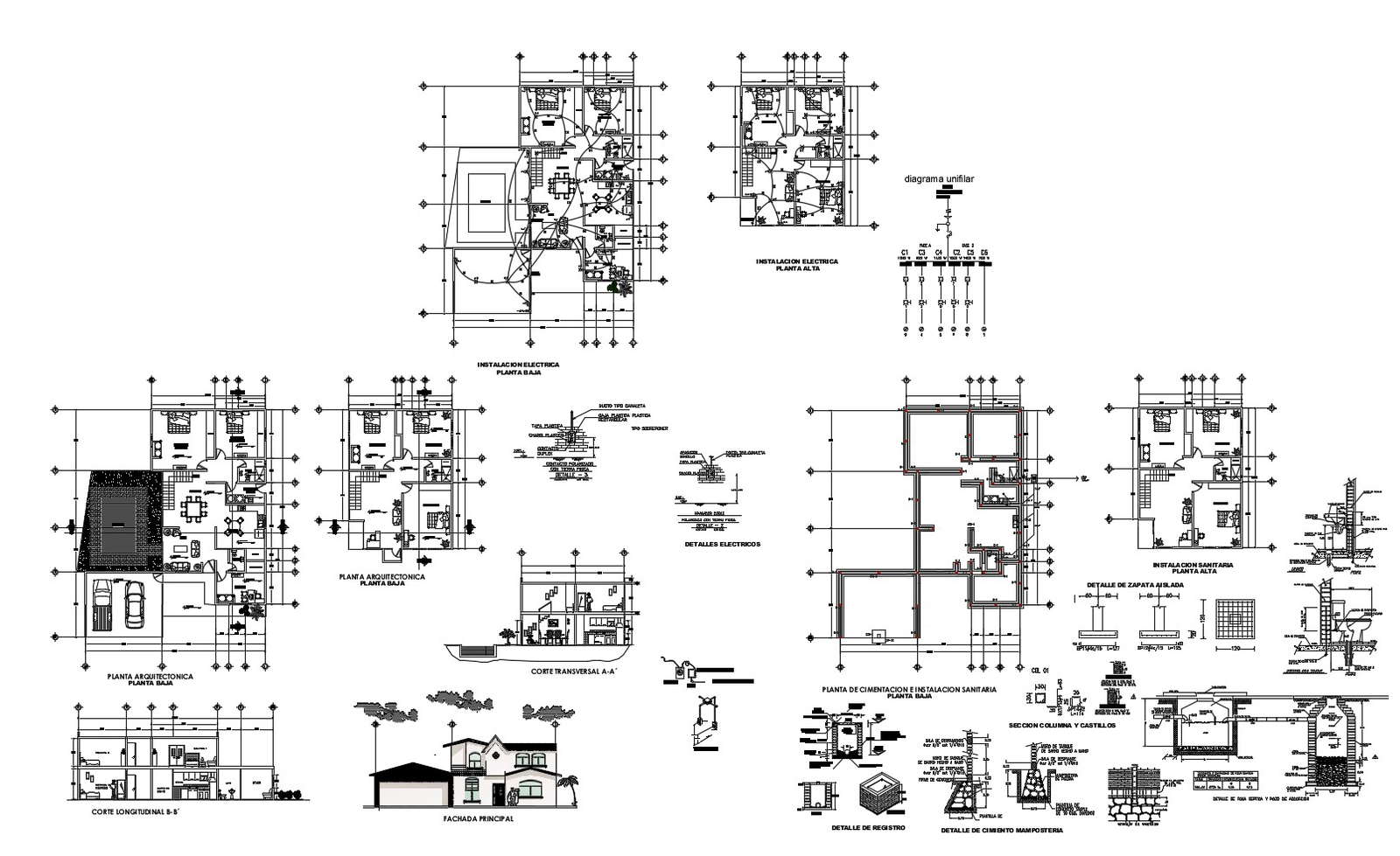 Drawing of house design with elevation detail in dwg file - Cadbull