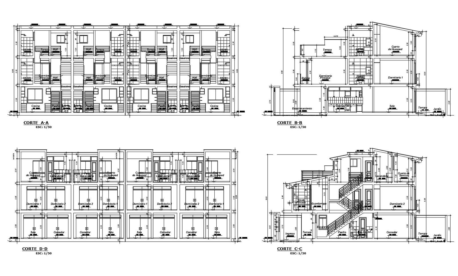 Drawing of house with section details in dwg file - Cadbull