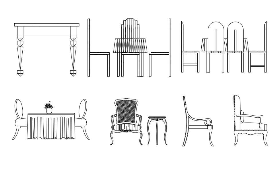 Drawing file of the various types of beautiful dining table block