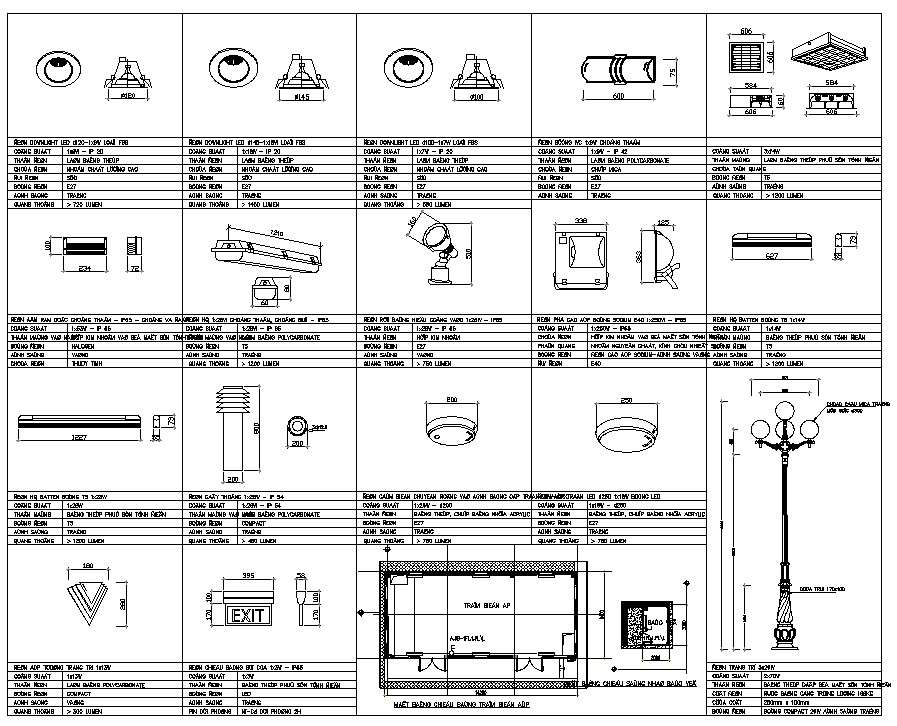 Drawing files having different types of LED light fixtures details