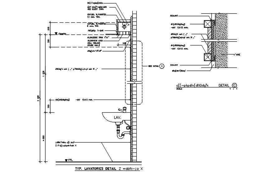 Drawing file shows the typical lavatory details in the Autocad Model ...