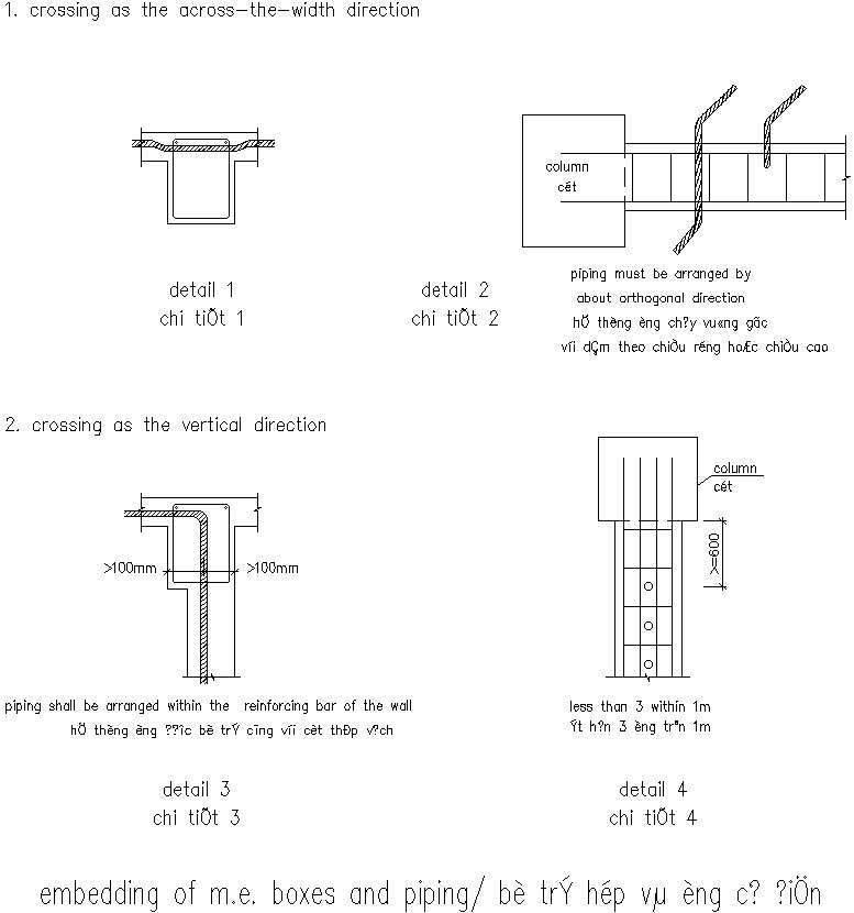 Drawing of embedding of m.e. boxes and piping - Cadbull