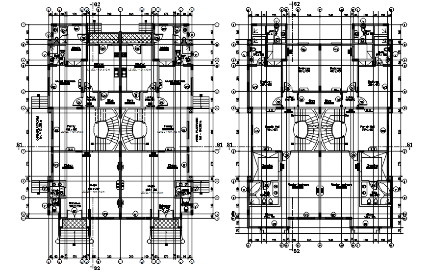 Duplex house plan with detail dimension in dwg file - Cadbull