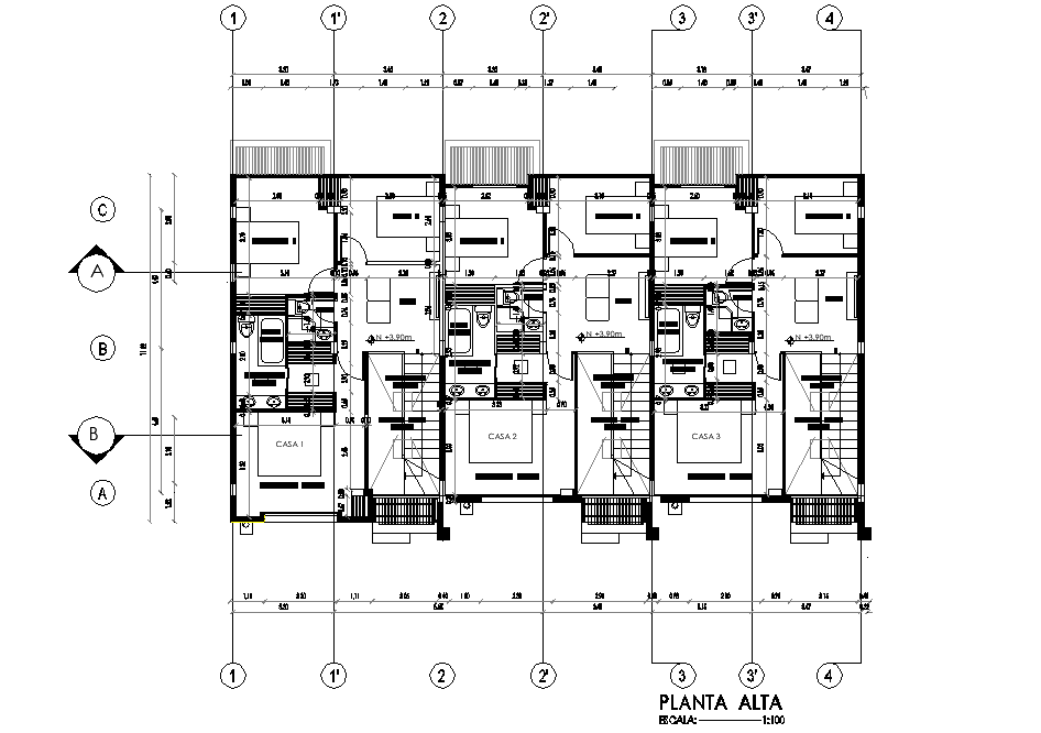 Duplex house planing detail dwg file - Cadbull