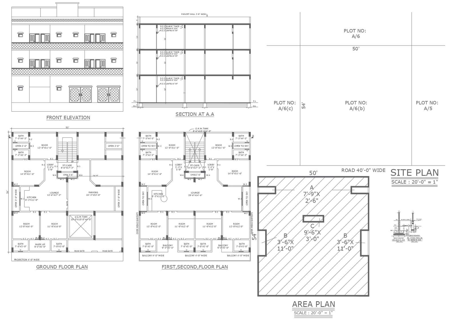 Duplex 3 floor house plan design with all detail dwg autocad drawing ...