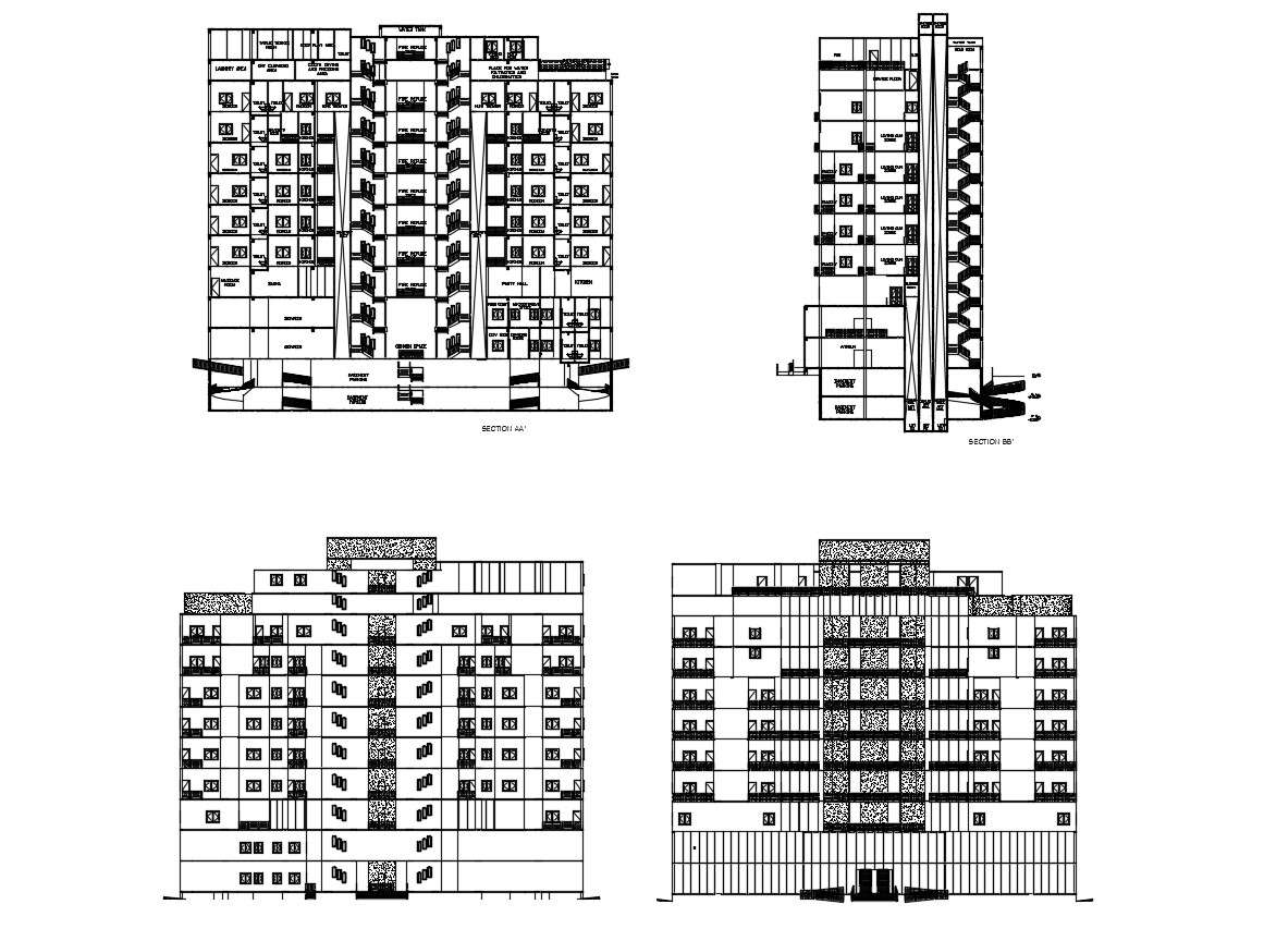 Dwg file of residential apartment elevations - Cadbull