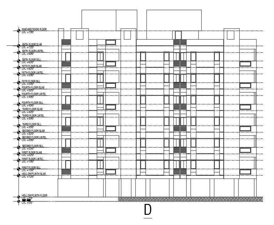 East Side Section View Of 155’x125’ Apartment Building Is Given In This 