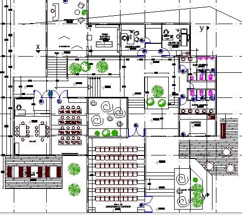 layout architecture education plan center dwg file cadbull