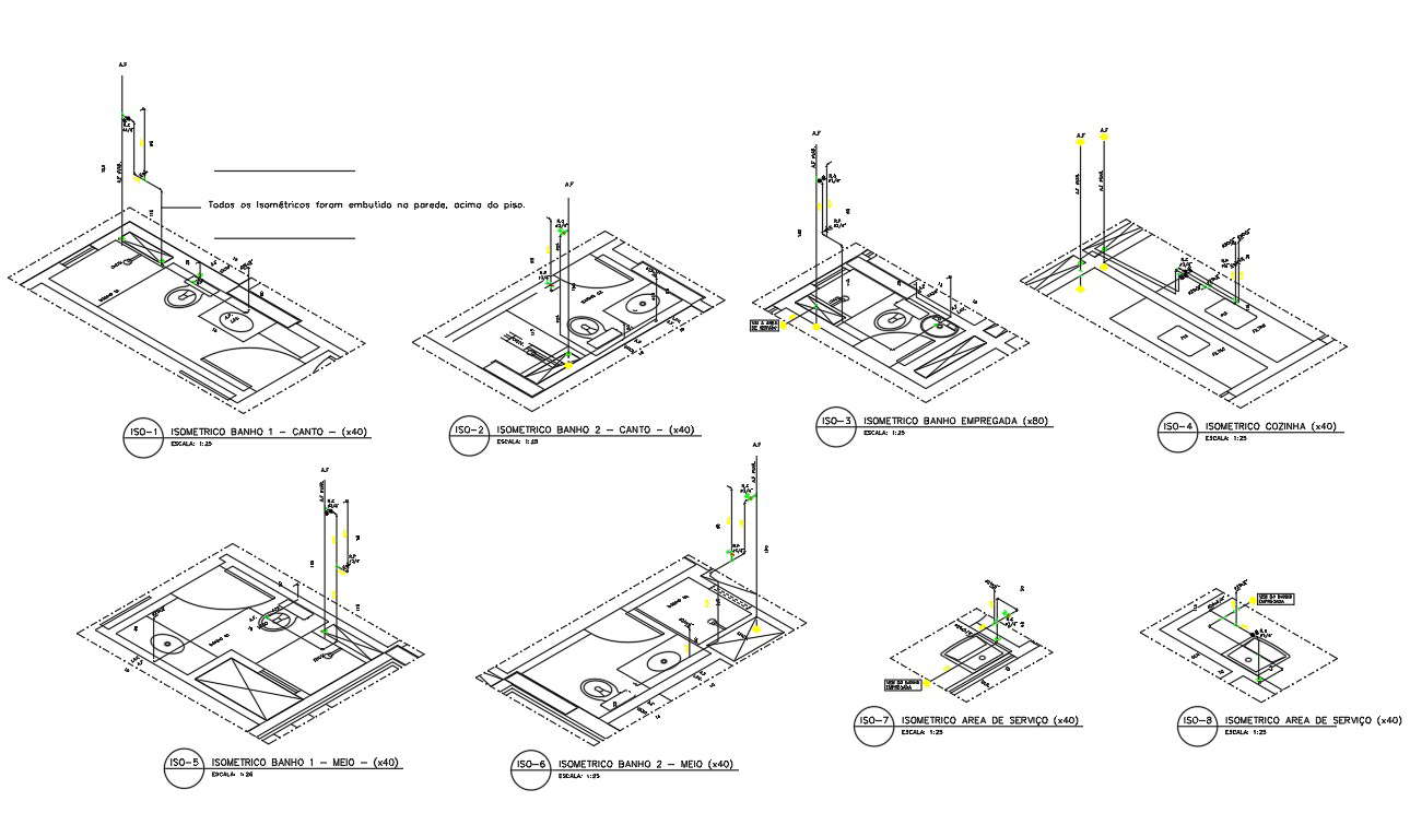 Eight different types of toilet floor plan in isometric view.Download