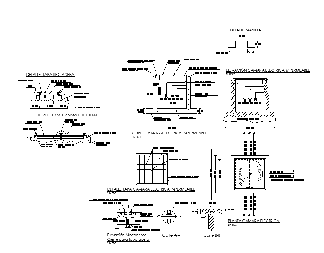 Electric underground water proof camera detail elevation 2d view layout ...