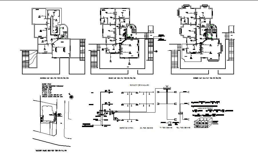 Electrical layout plan details of all floors of villa cad drawing ...