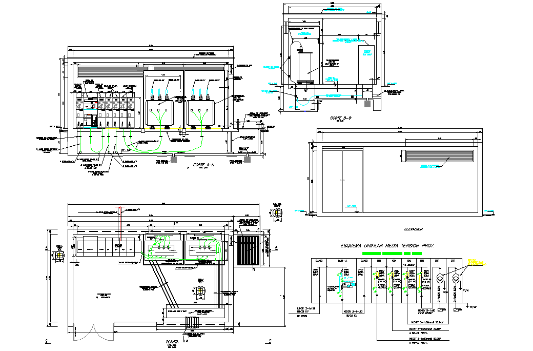 Electrical substations plan and section dwg file - Cadbull