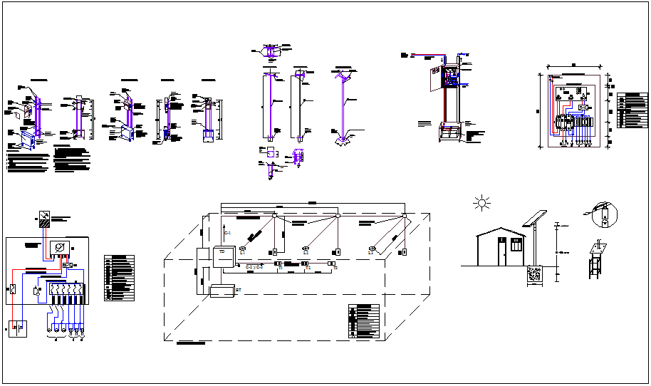 Electrical view with its legend for solar panel system dwg file - Cadbull