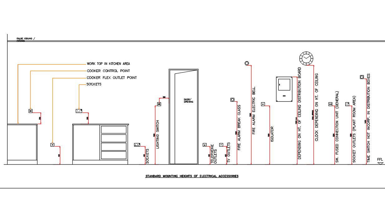 Electrical Accessories Heights Detail Free CAD Drawing DWG File Cadbull