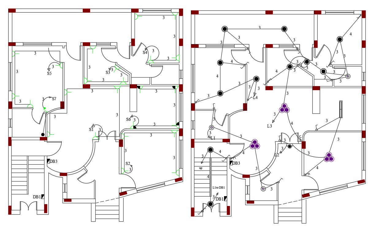 Electrical House Wiring Layout Plan Autocad Drawing Dwg File Cadbull