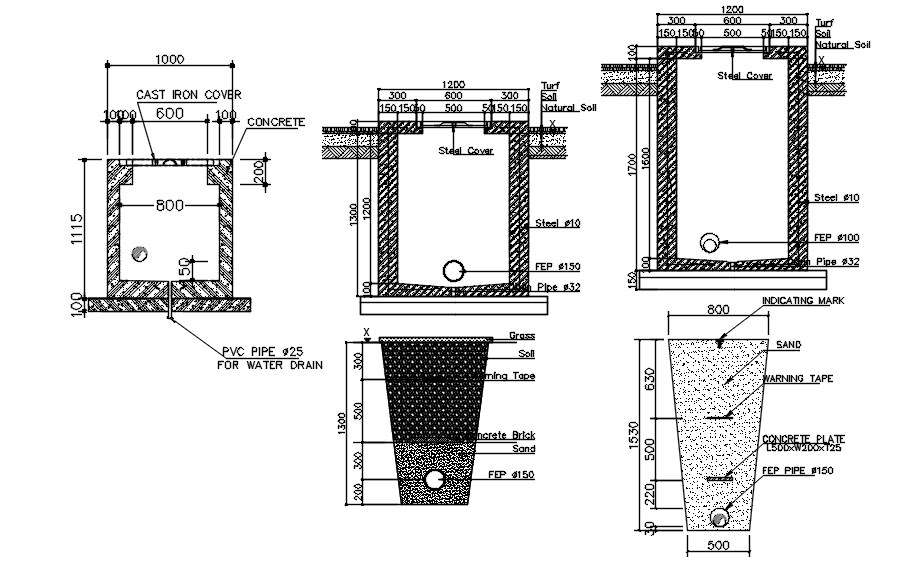 Electrical Manhole design in AutoCAD 2D drawing, dwg file, CAD file