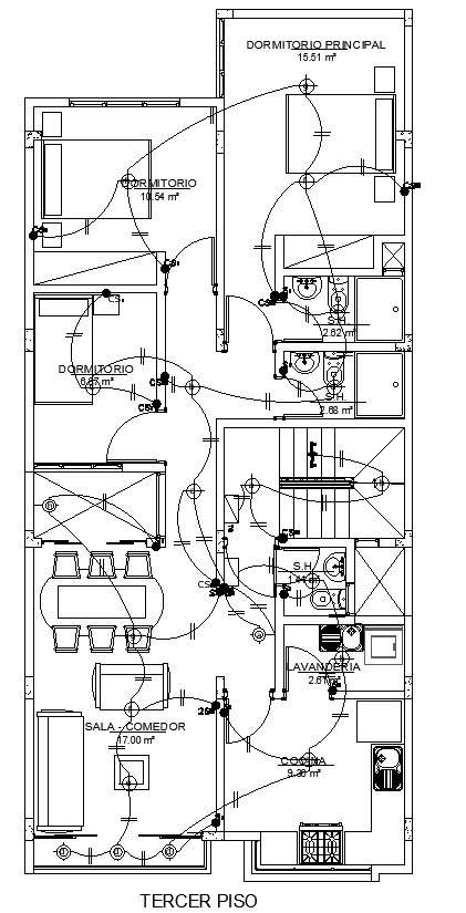 Electrical layout plan of third floor plan in detail AutoCAD 2D drawing ...
