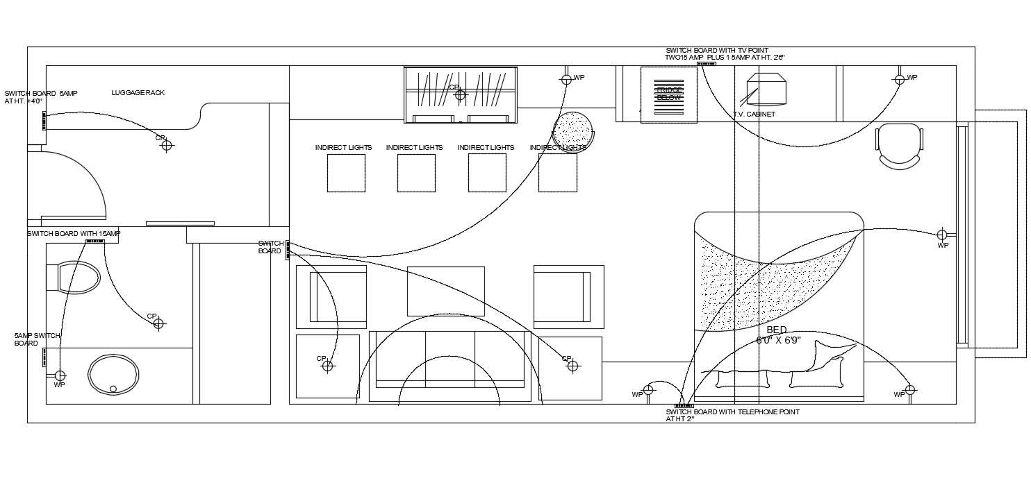 Hotel Guest Room Interior And Electrical Layout Plan Autocad