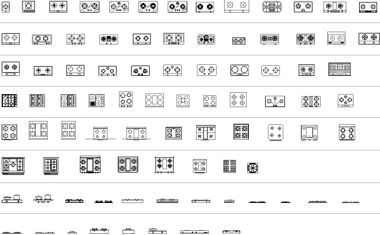 Electric gas stove blocks Autocad file , cad drawing , dwg format Cadbull