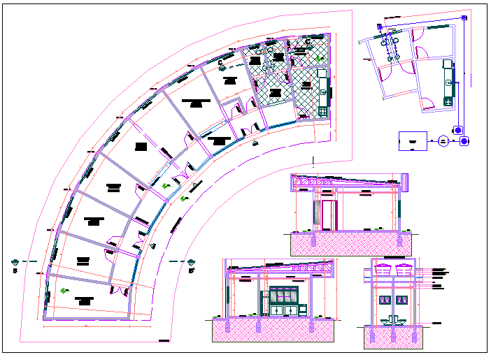 Elevation and Circular design layout plan of building - Cadbull
