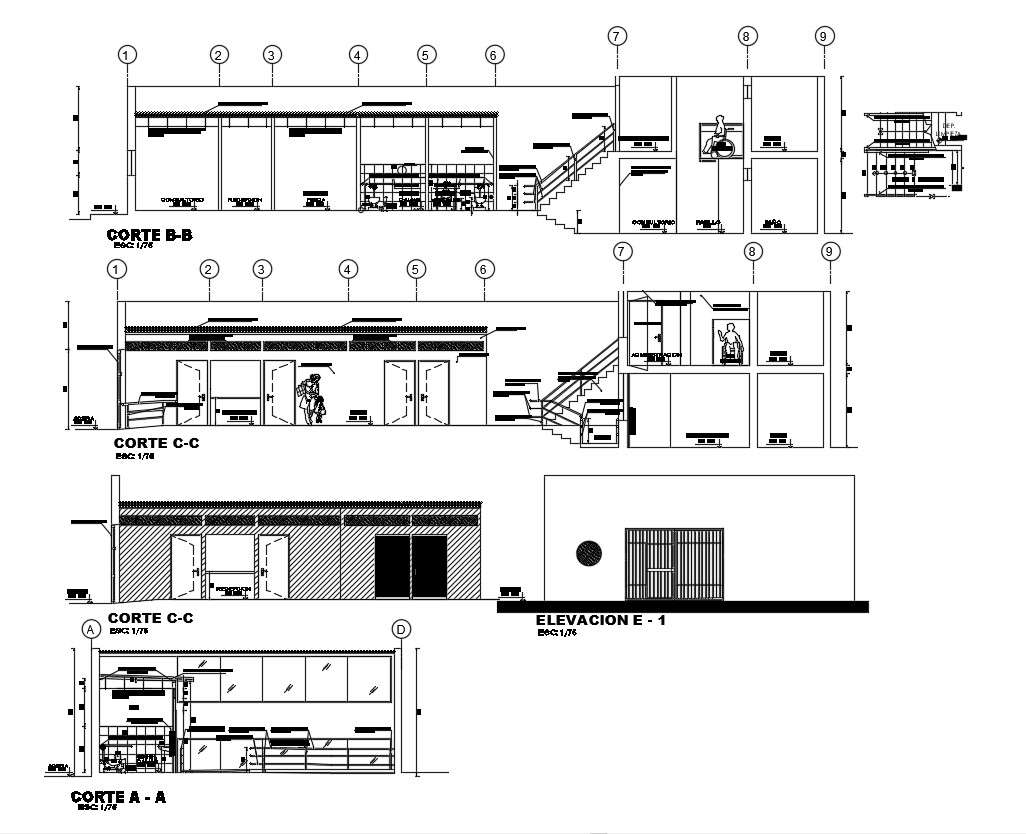 Elevation and section Office Building CAD Drawing - Cadbull