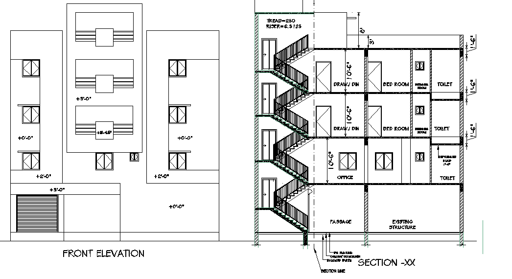 Elevation and section detail dwg file - Cadbull