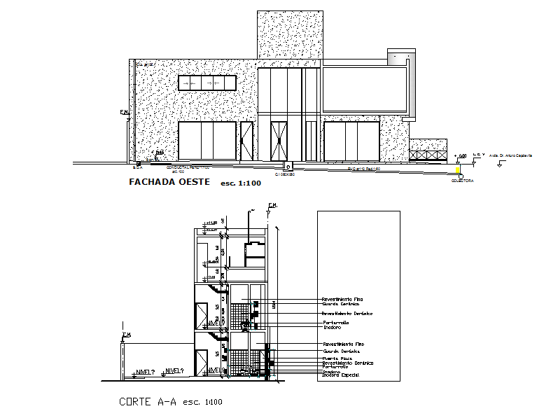 Elevation and section detail dwg file - Cadbull