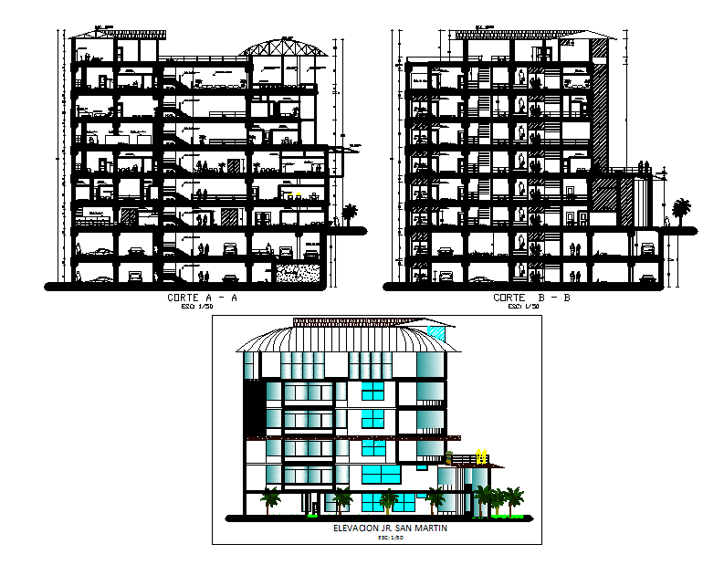 Elevation and section detail dwg file - Cadbull