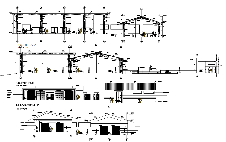 Elevation and section detail dwg file - Cadbull