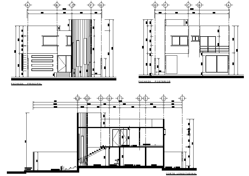 Elevation and section executive project house 2 levels autocad file ...