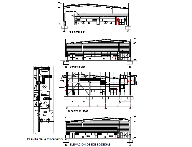 Elevation and section factory for the making of malt extract detail dwg ...