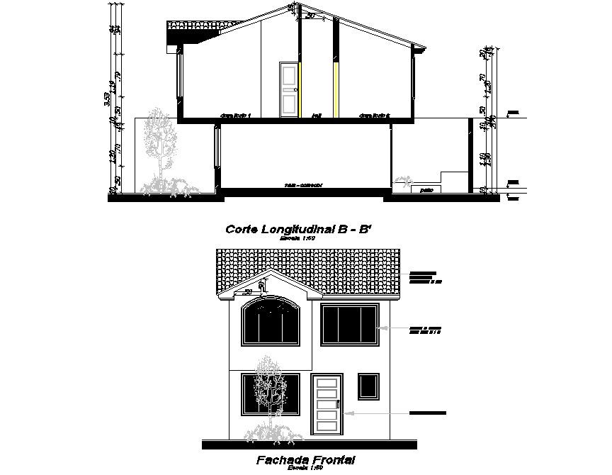 Elevation And Section House Plan Detail Dwg File - Cadbull