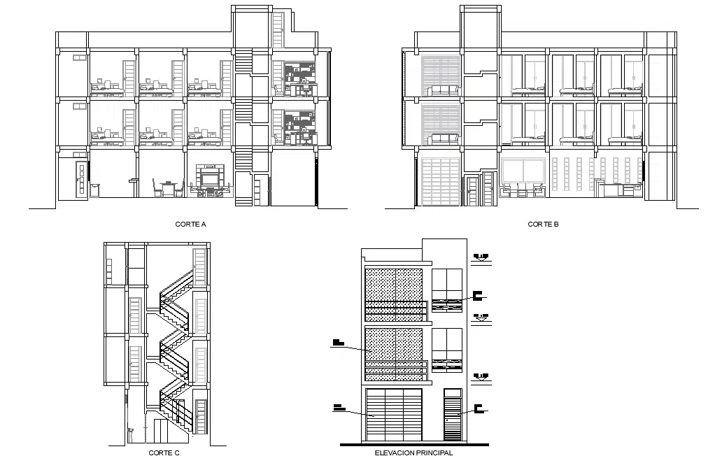 Elevation and section living place plan autocad file - Cadbull