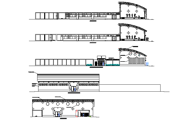 Elevation and section local community detail dwg file - Cadbull