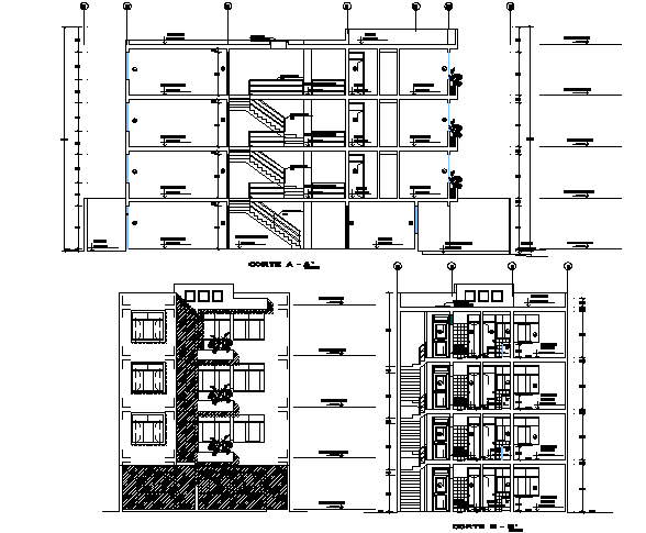 Elevation And Section Multi Family Plan Detail Dwg File - Cadbull